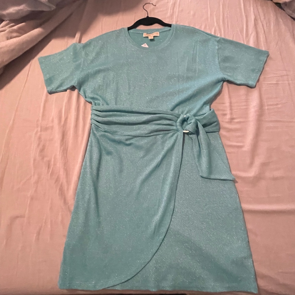 Tiffany blue Michael Kors faux wrap tshirt style dress